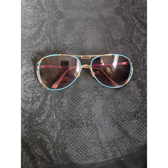 Betsey Johnson Designer Aviator Sunglasses Blue/Gold Logo Frame - Picture 7 of 9